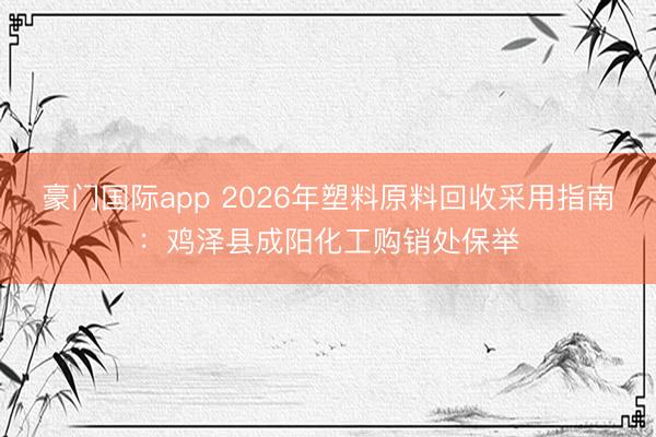豪门国际app 2026年塑料原料回收采用指南：鸡泽县成阳化工购销处保举